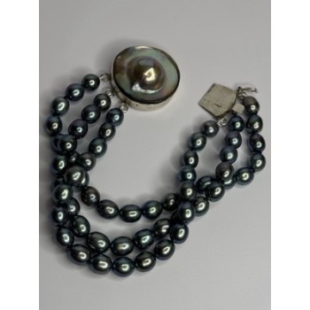 925 STERLING SILVER UNIQUE BRACELET FRESHWATER PEARLS LENGHT 8 INCH