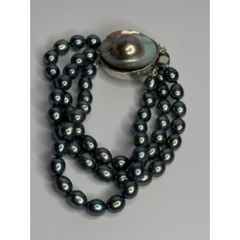 925 STERLING SILVER UNIQUE BRACELET FRESHWATER PEARLS LENGHT 8 INCH