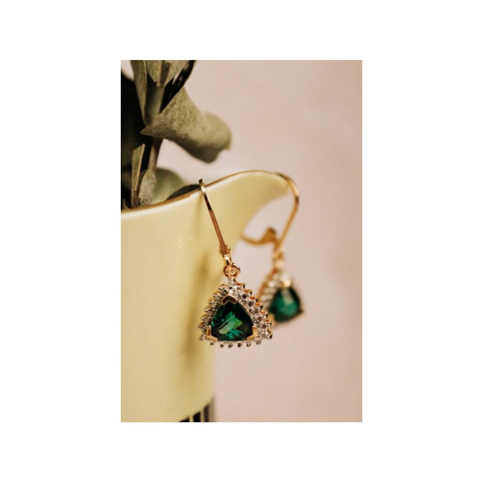 925 Sterling Silver Gold Plated Emerald Earrings