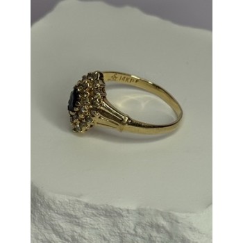 14K YELLOW GOLD SAPPHIRE & DIAMONDS RING SIZE 9