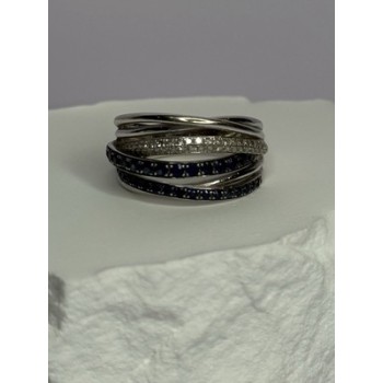 14K WHITE GOLD SAPPHIRE & DIAMONDS RING SIZE 8