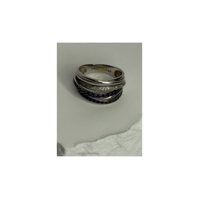 14K WHITE GOLD SAPPHIRE & DIAMONDS RING SIZE 8