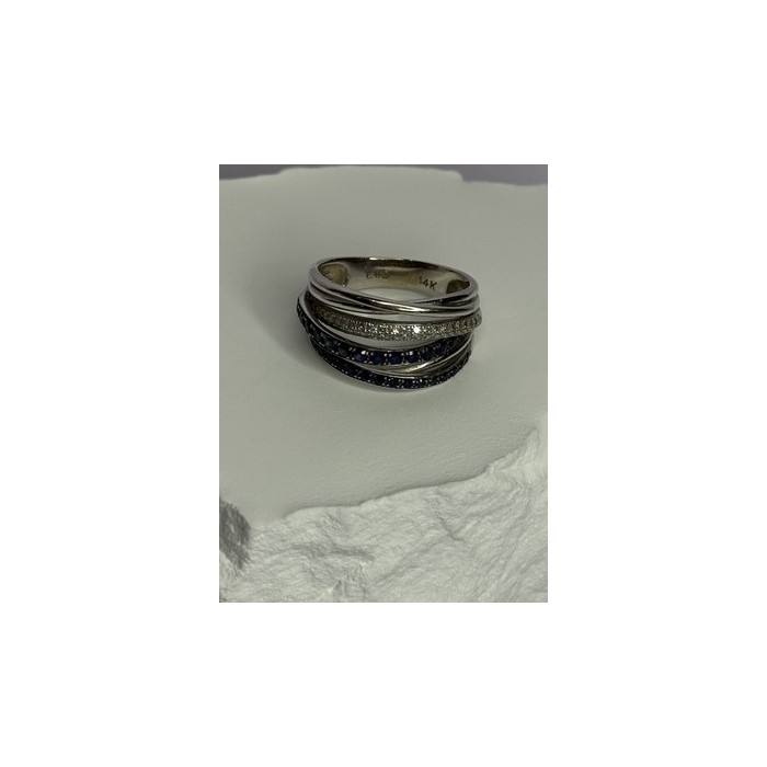 14K WHITE GOLD SAPPHIRE & DIAMONDS RING SIZE 8