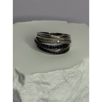 14K WHITE GOLD SAPPHIRE & DIAMONDS RING SIZE 8