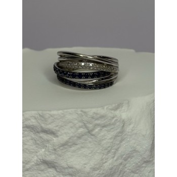 14K WHITE GOLD SAPPHIRE & DIAMONDS RING SIZE 8