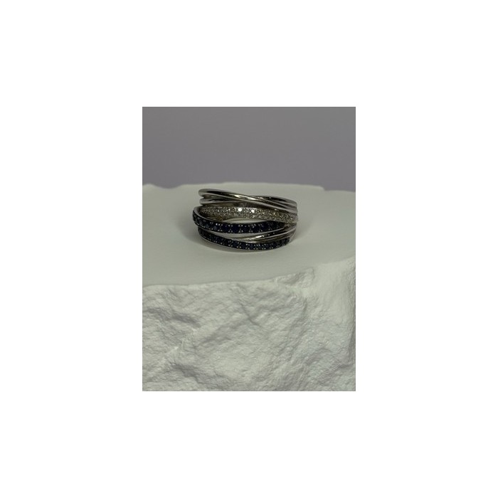 14K WHITE GOLD SAPPHIRE & DIAMONDS RING SIZE 8