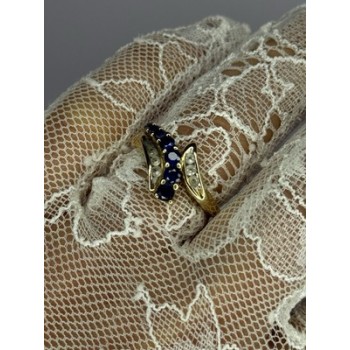 10K YELLOW GOLD BLUE TOPAZ & WHITE TOPAZ RING SIZE 8