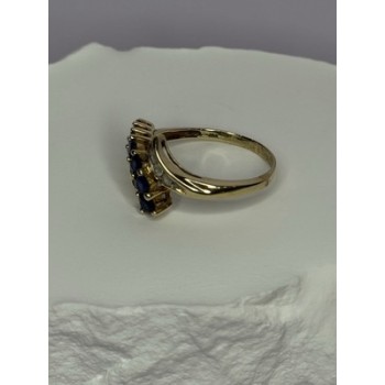 10K YELLOW GOLD BLUE TOPAZ & WHITE TOPAZ RING SIZE 8