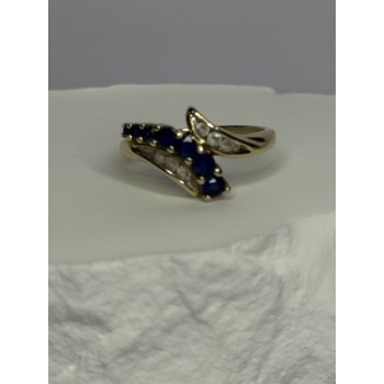 10K YELLOW GOLD BLUE TOPAZ & WHITE TOPAZ RING SIZE 8