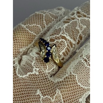 10K YELLOW GOLD BLUE TOPAZ & WHITE TOPAZ RING SIZE 8