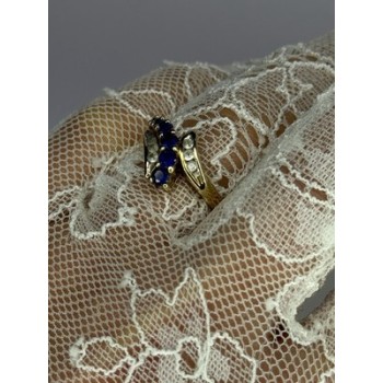 10K YELLOW GOLD BLUE TOPAZ & WHITE TOPAZ RING SIZE 8