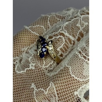 10K YELLOW GOLD BLUE TOPAZ & WHITE TOPAZ RING SIZE 8