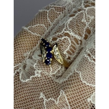 10K YELLOW GOLD BLUE TOPAZ & WHITE TOPAZ RING SIZE 8