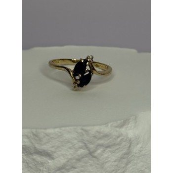 14K YELLOW GOLD SAPPHIRE & DIAMOND RING SIZE 7.5