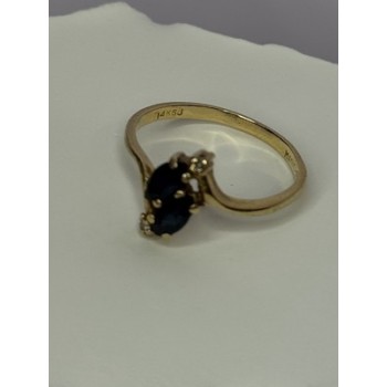 14K YELLOW GOLD SAPPHIRE & DIAMOND RING SIZE 7.5