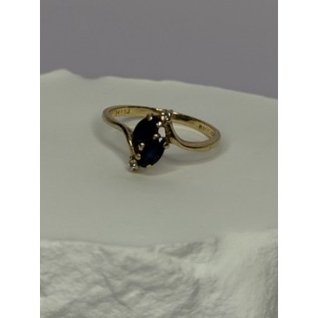 14K YELLOW GOLD SAPPHIRE & DIAMOND RING SIZE 7.5