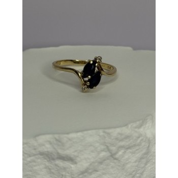14K YELLOW GOLD SAPPHIRE & DIAMOND RING SIZE 7.5