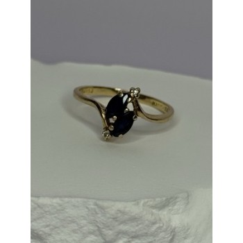 14K YELLOW GOLD SAPPHIRE & DIAMOND RING SIZE 7.5