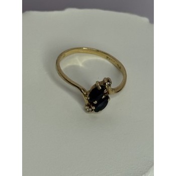 14K YELLOW GOLD SAPPHIRE & DIAMOND RING SIZE 7.5