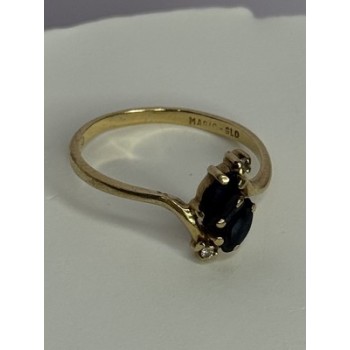 14K YELLOW GOLD SAPPHIRE & DIAMOND RING SIZE 7.5