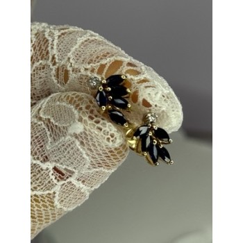 14K YELLOW GOLD SAPPHIRE & DIAMOND DREAM EARRINGS LENGTH 0.4 INCH