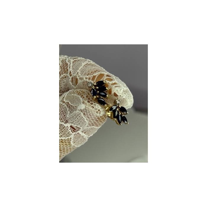 14K YELLOW GOLD SAPPHIRE & DIAMOND DREAM EARRINGS LENGTH 0.4 INCH