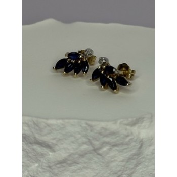 14K YELLOW GOLD SAPPHIRE & DIAMOND DREAM EARRINGS LENGTH 0.4 INCH
