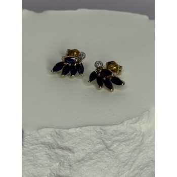 14K YELLOW GOLD SAPPHIRE & DIAMOND DREAM EARRINGS LENGTH 0.4 INCH