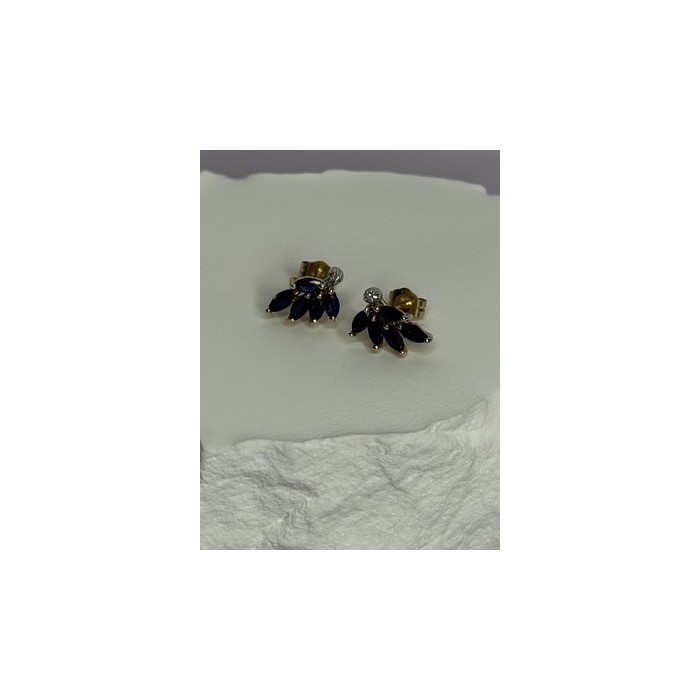 14K YELLOW GOLD SAPPHIRE & DIAMOND DREAM EARRINGS LENGTH 0.4 INCH