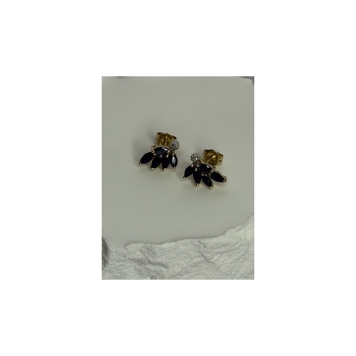 14K YELLOW GOLD SAPPHIRE & DIAMOND DREAM EARRINGS LENGTH 0.4 INCH