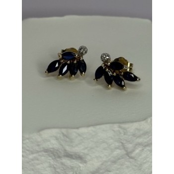 14K YELLOW GOLD SAPPHIRE & DIAMOND DREAM EARRINGS LENGTH 0.4 INCH
