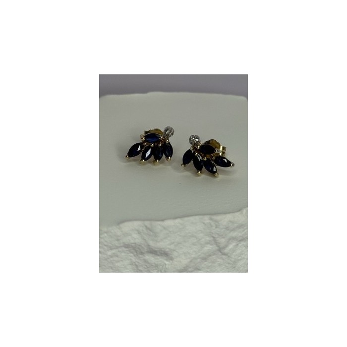 14K YELLOW GOLD SAPPHIRE & DIAMOND DREAM EARRINGS LENGTH 0.4 INCH