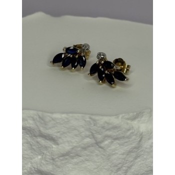 14K YELLOW GOLD SAPPHIRE & DIAMOND DREAM EARRINGS LENGTH 0.4 INCH