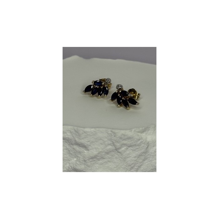 14K YELLOW GOLD SAPPHIRE & DIAMOND DREAM EARRINGS LENGTH 0.4 INCH