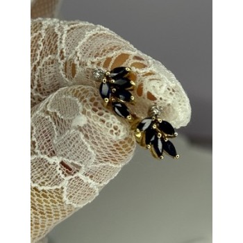 14K YELLOW GOLD SAPPHIRE & DIAMOND DREAM EARRINGS LENGTH 0.4 INCH