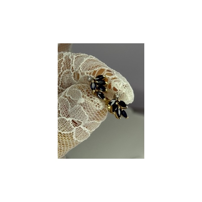 14K YELLOW GOLD SAPPHIRE & DIAMOND DREAM EARRINGS LENGTH 0.4 INCH