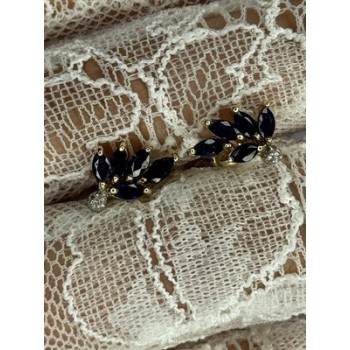 14K YELLOW GOLD SAPPHIRE & DIAMOND DREAM EARRINGS LENGTH 0.4 INCH