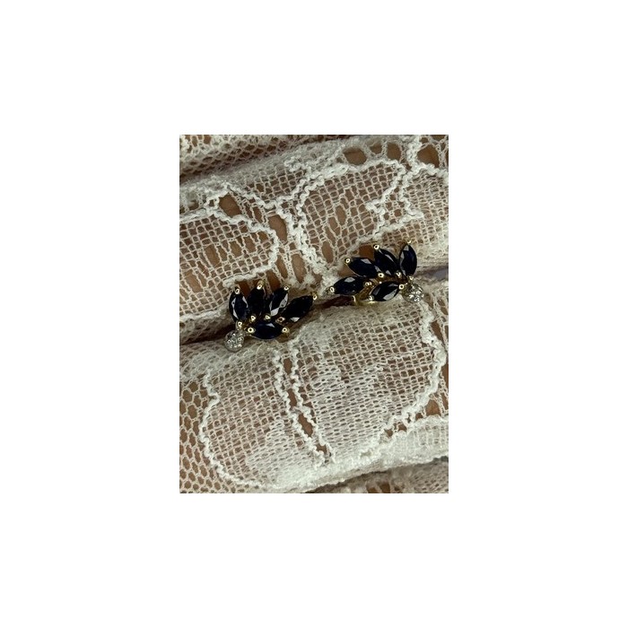 14K YELLOW GOLD SAPPHIRE & DIAMOND DREAM EARRINGS LENGTH 0.4 INCH