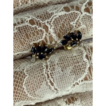14K YELLOW GOLD SAPPHIRE & DIAMOND DREAM EARRINGS LENGTH 0.4 INCH