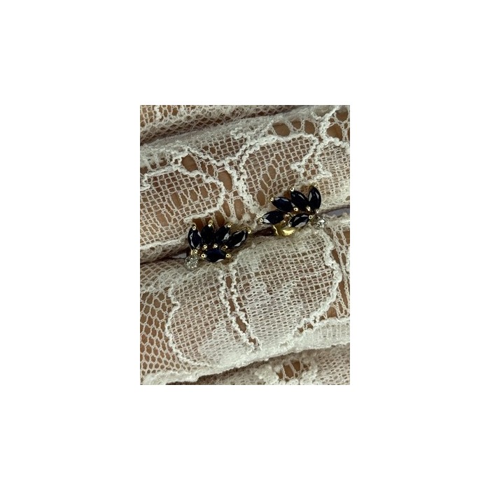 14K YELLOW GOLD SAPPHIRE & DIAMOND DREAM EARRINGS LENGTH 0.4 INCH