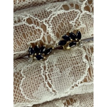 14K YELLOW GOLD SAPPHIRE & DIAMOND DREAM EARRINGS LENGTH 0.4 INCH