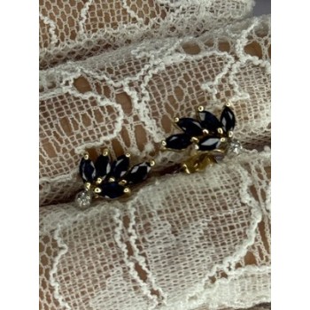 14K YELLOW GOLD SAPPHIRE & DIAMOND DREAM EARRINGS LENGTH 0.4 INCH