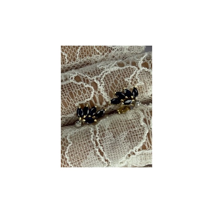 14K YELLOW GOLD SAPPHIRE & DIAMOND DREAM EARRINGS LENGTH 0.4 INCH