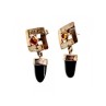 925 Sterling Silver Black Agate & Amber Earrings