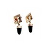 925 Sterling Silver Black Agate & Amber Earrings