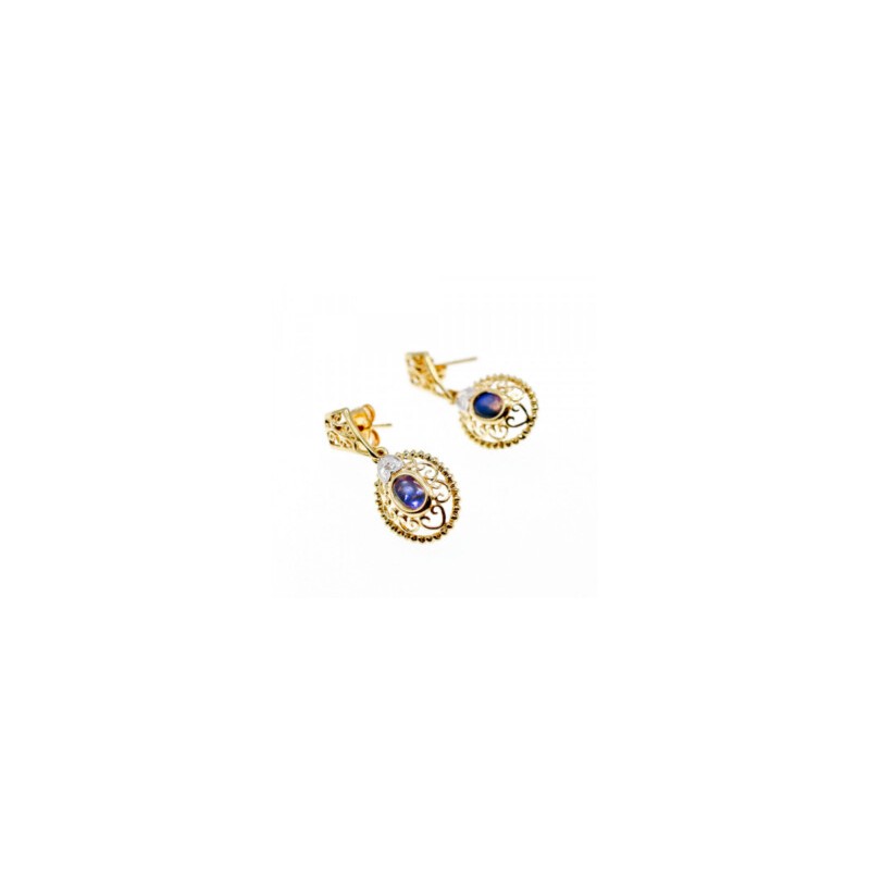 14K YELLOW GOLD MOONSTONE & DIAMONDS EARRINGS