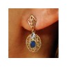 14K YELLOW GOLD MOONSTONE & DIAMONDS EARRINGS