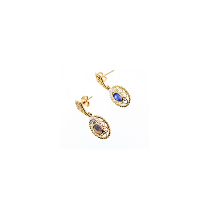 14K YELLOW GOLD MOONSTONE & DIAMONDS EARRINGS