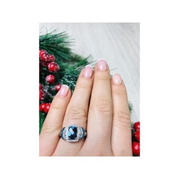 925 Sterling Silver Aquamarines Ring Size 7