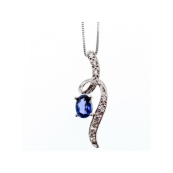 925 STERLING SILVER LONDON BLUE & WHITE TOPAZ CHAIN WITH PENDANT